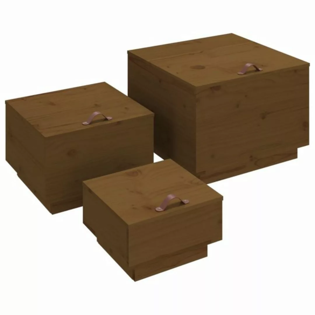 vidaXL Fächerschrank Aufbewahrungsboxen mit Deckeln 3 Stk. Braun Massivholz günstig online kaufen