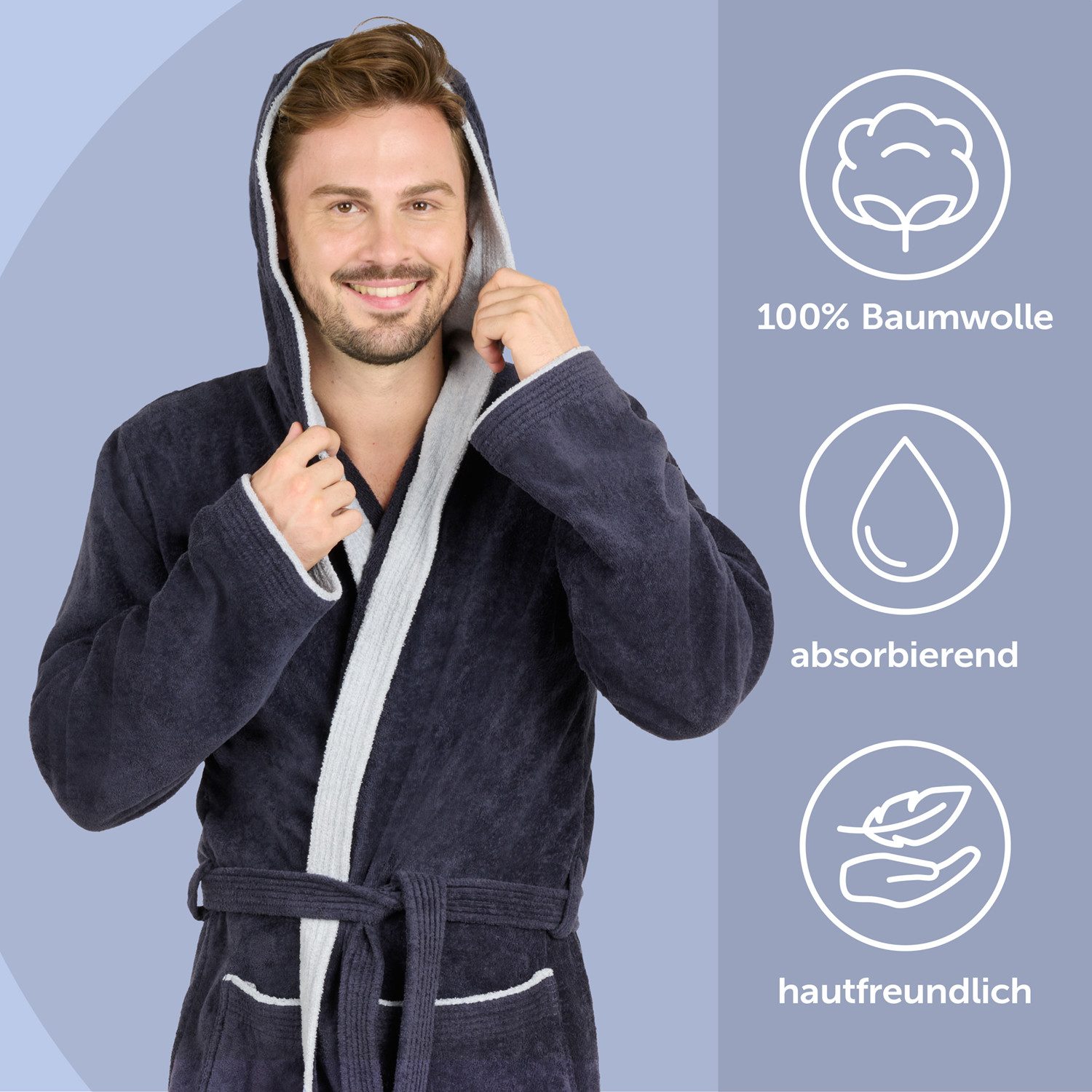Blumtal Bademantel Herren, Baumwolle, mit gefütterter günstig online kaufen
