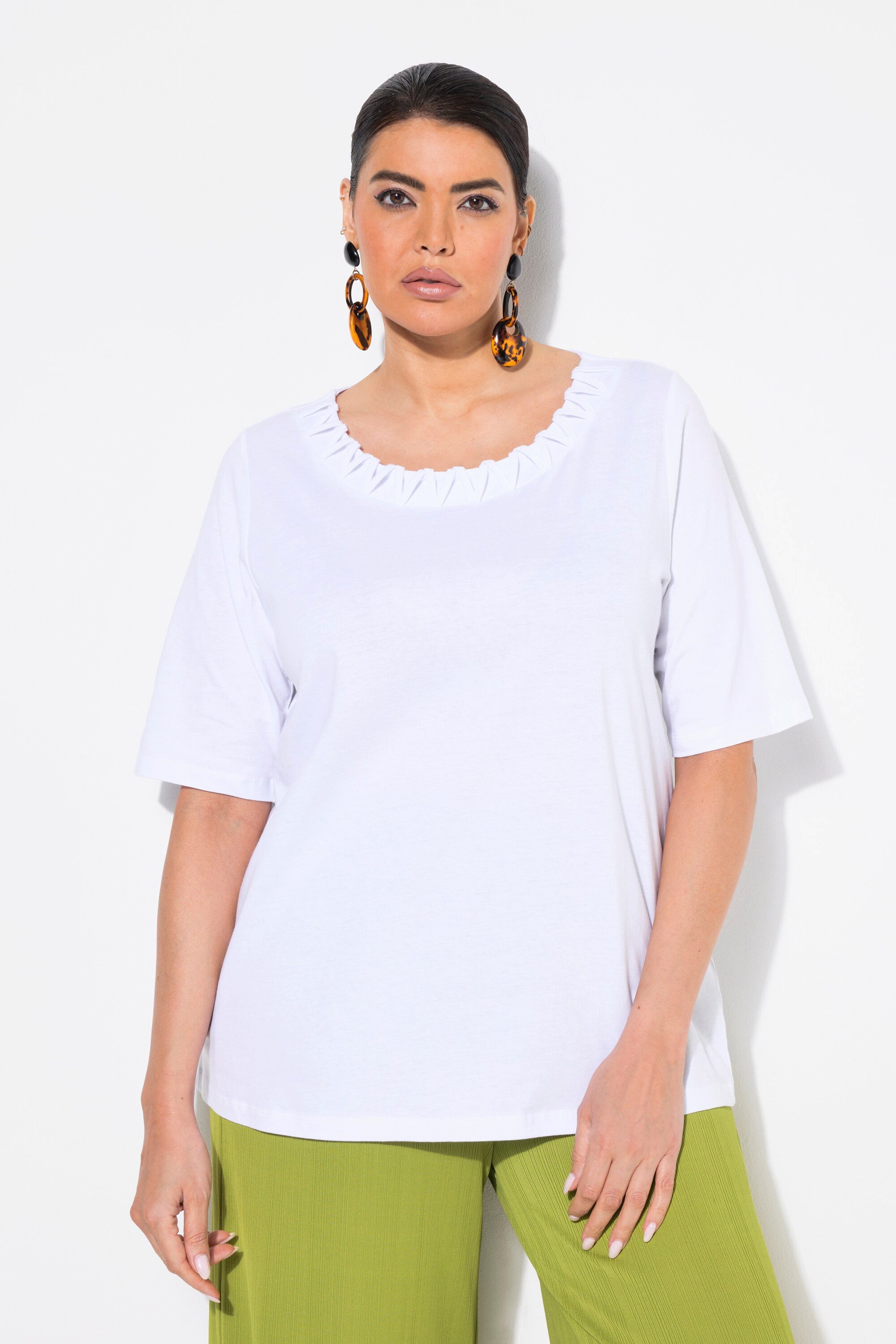 Ulla Popken Longtop T-Shirt Flecht-Zierkante Rundhals günstig online kaufen