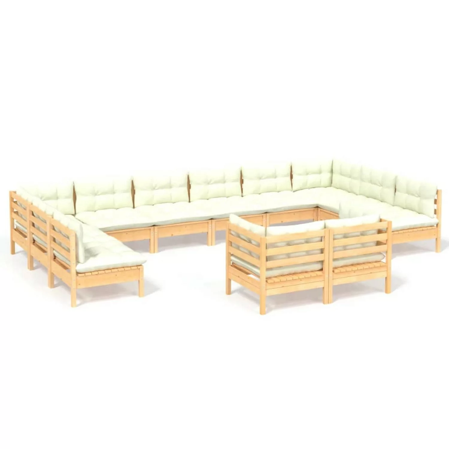 12-tlg. Garten-lounge-set Mit Creme Kissen Massivholz Kiefer günstig online kaufen