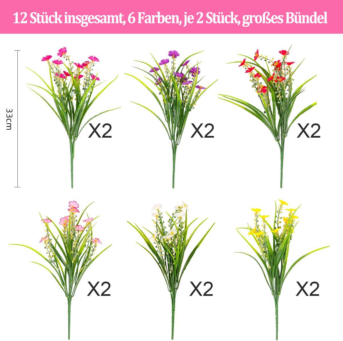 Kunstblumenstrauß 3 Bündel Blumen Geranie Blumen, günstig online kaufen