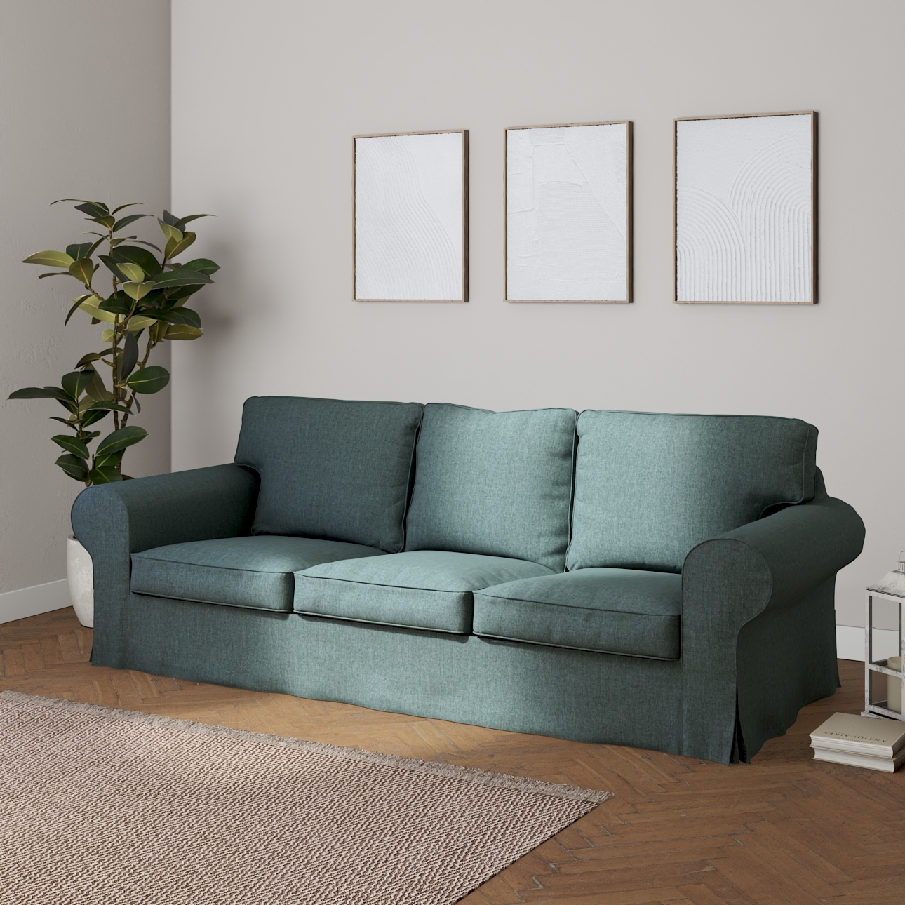 Bezug für Ektorp 3-Sitzer Sofa nicht ausklappbar, grau- blau, Sofabezug für günstig online kaufen