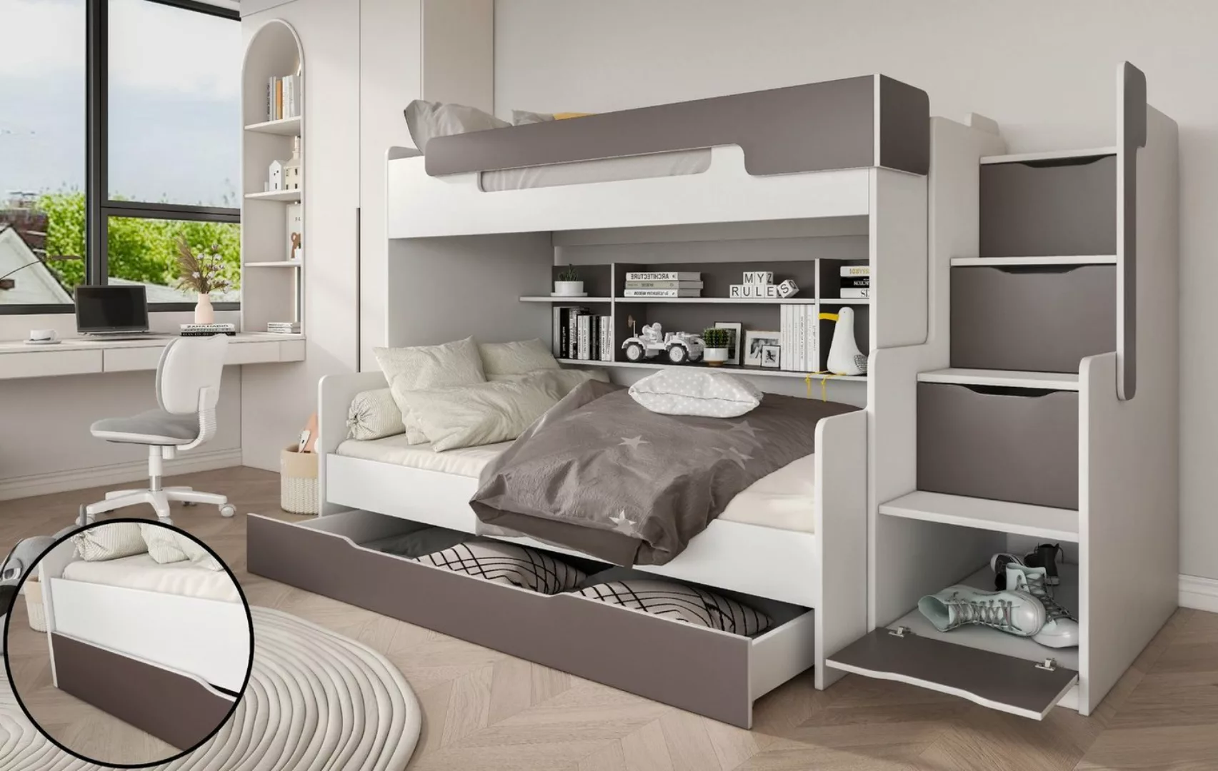 Möbel-Zeit Etagenbett Etagenbett HARRY mit Stauraum-Treppe günstig online kaufen