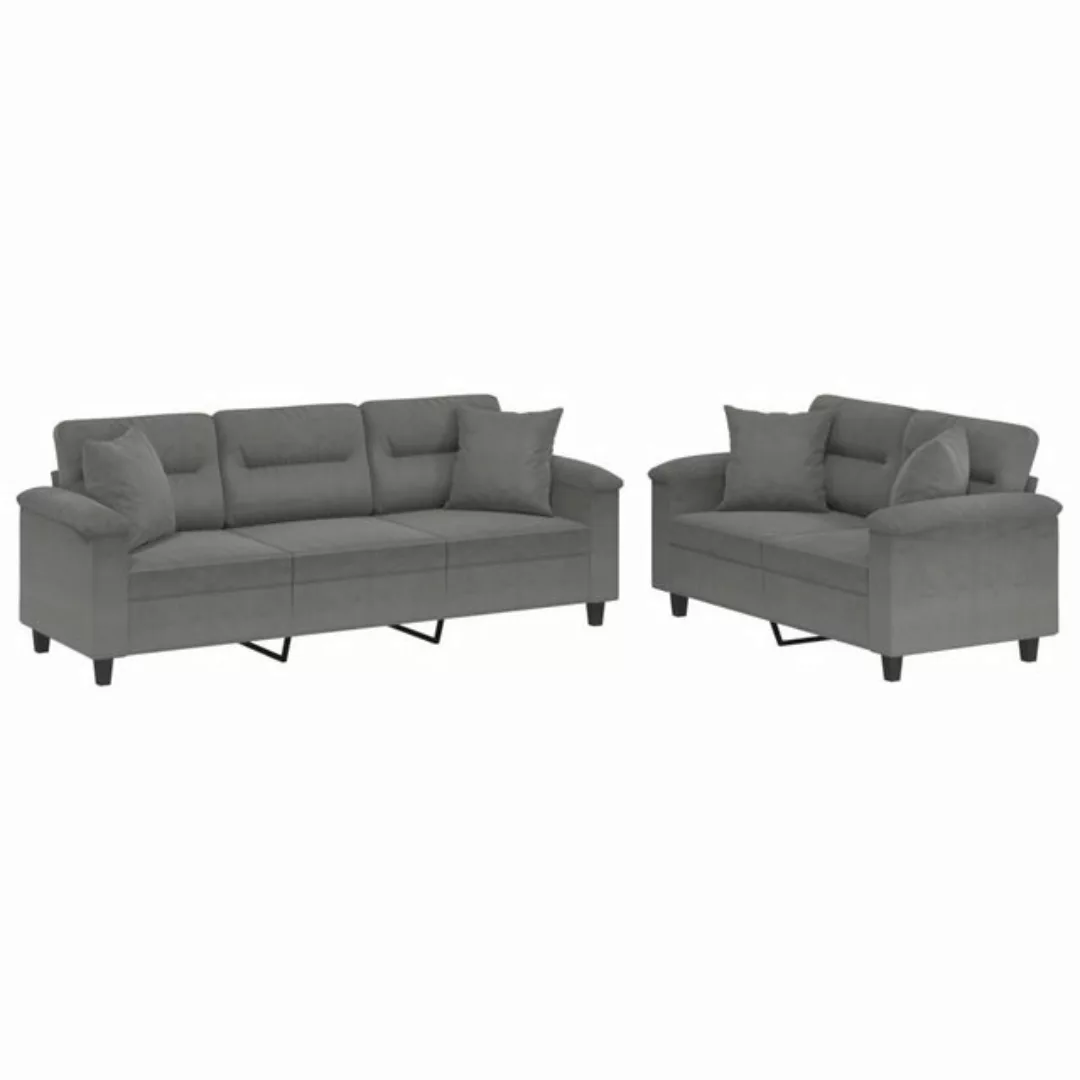 vidaXL Sofa, 2-tlg. Sofagarnitur mit Kissen Dunkelgrau Mikrofasergewebe günstig online kaufen