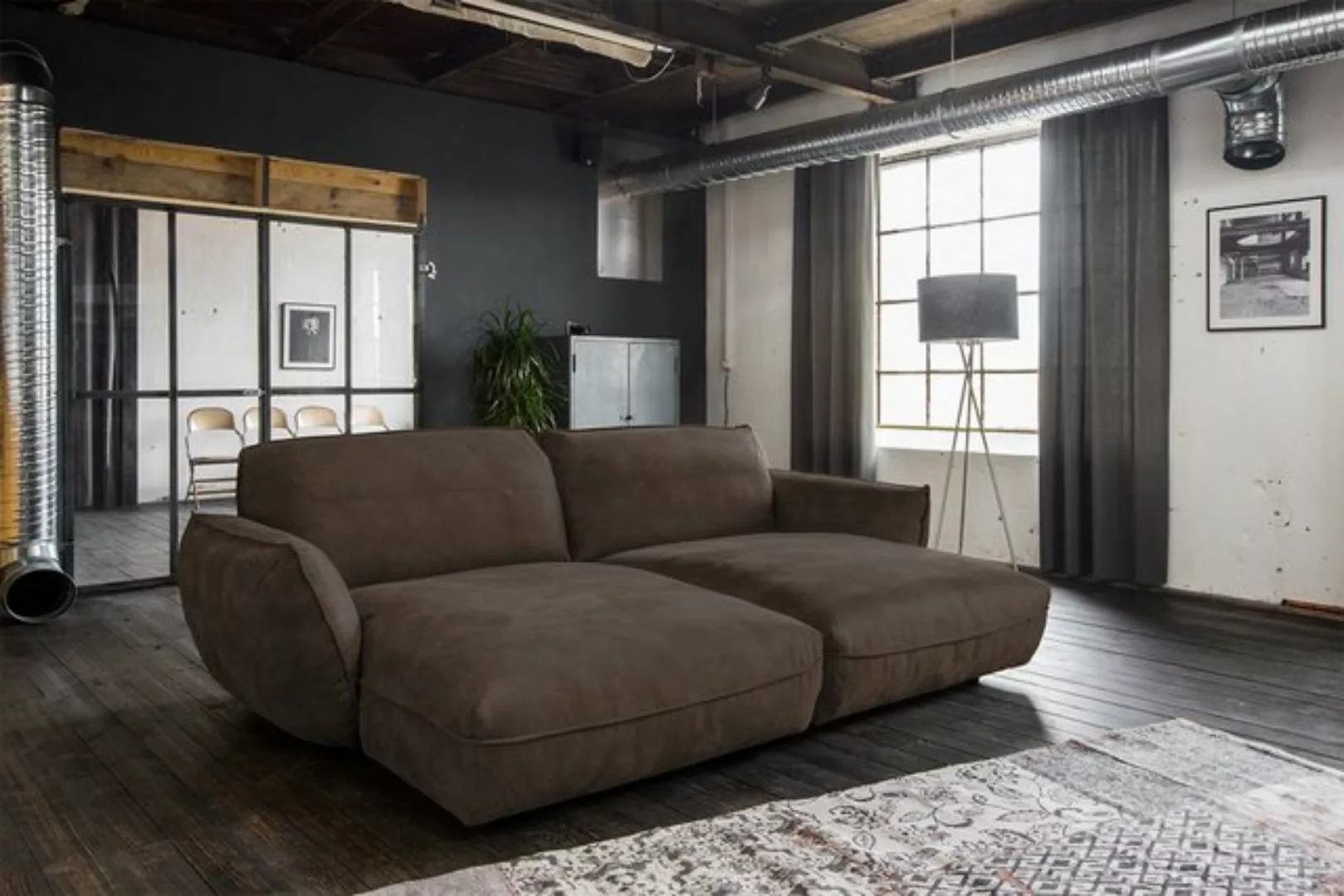 KAWOLA Sofa DAVITO Big Sofa Longchair Lederimitat im Vintagelook mittelbrau günstig online kaufen