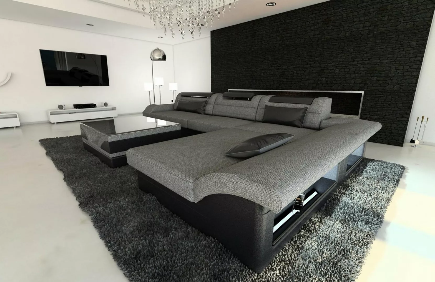 Sofa Dreams Ecksofa Stoffsofa Couch Stoff Polstersofa Monza L Form, mit LED günstig online kaufen