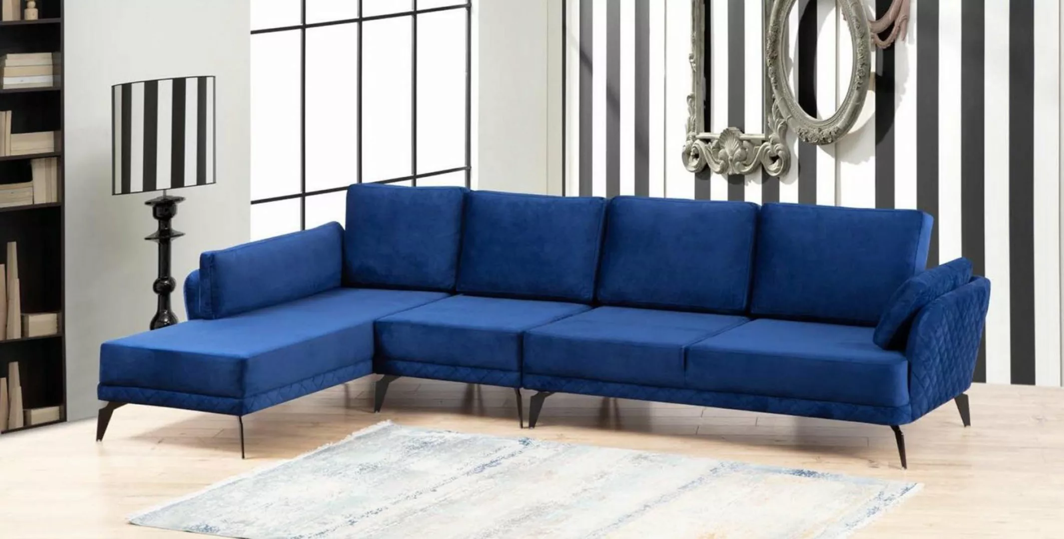 JVmoebel Ecksofa Ecksofa Polsterung Couch Textil L-Form Modern Blau Neu, Ma günstig online kaufen