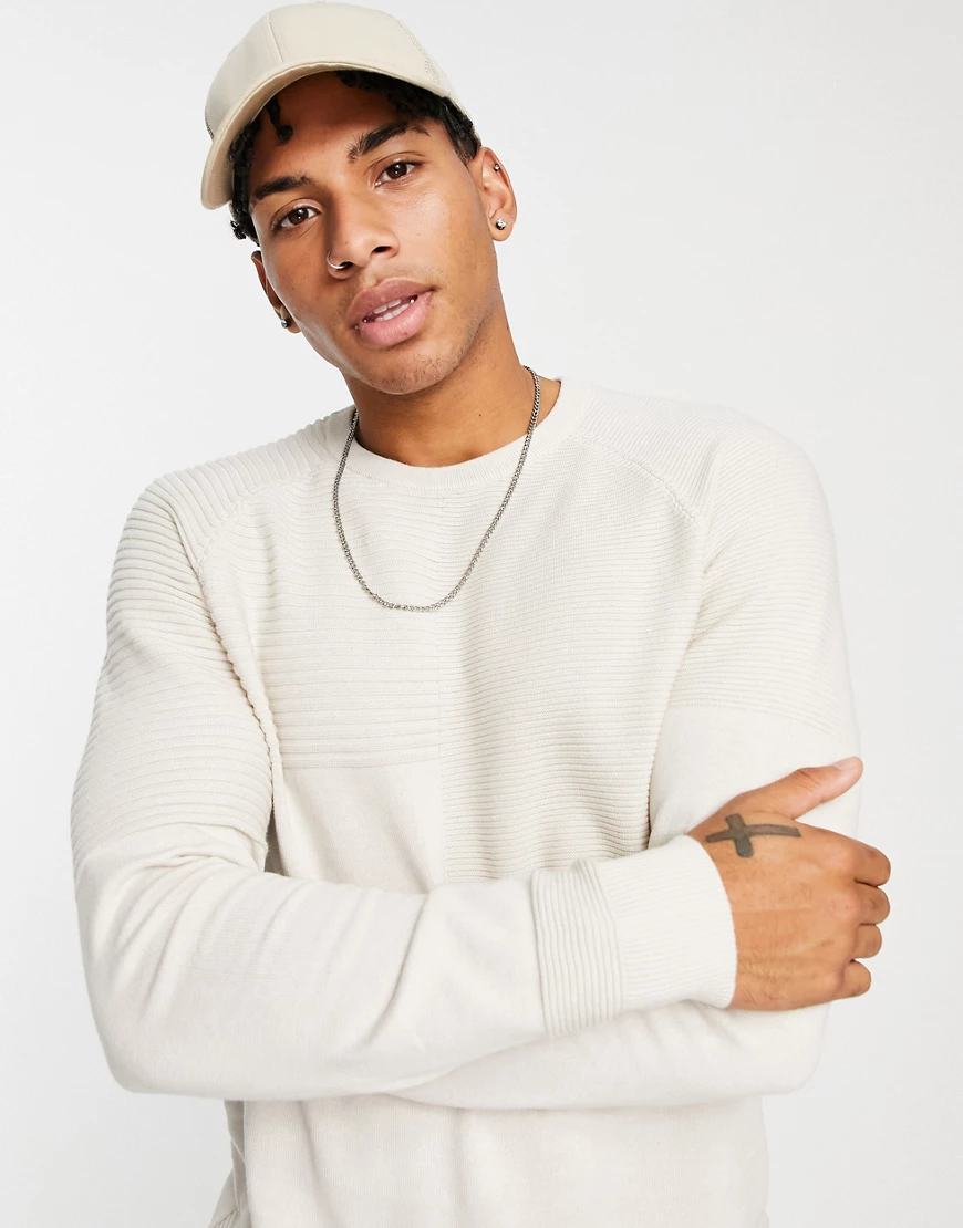 Jack & Jones – Core – In Blöcken strukturierter Pullover in Beige-Neutral günstig online kaufen