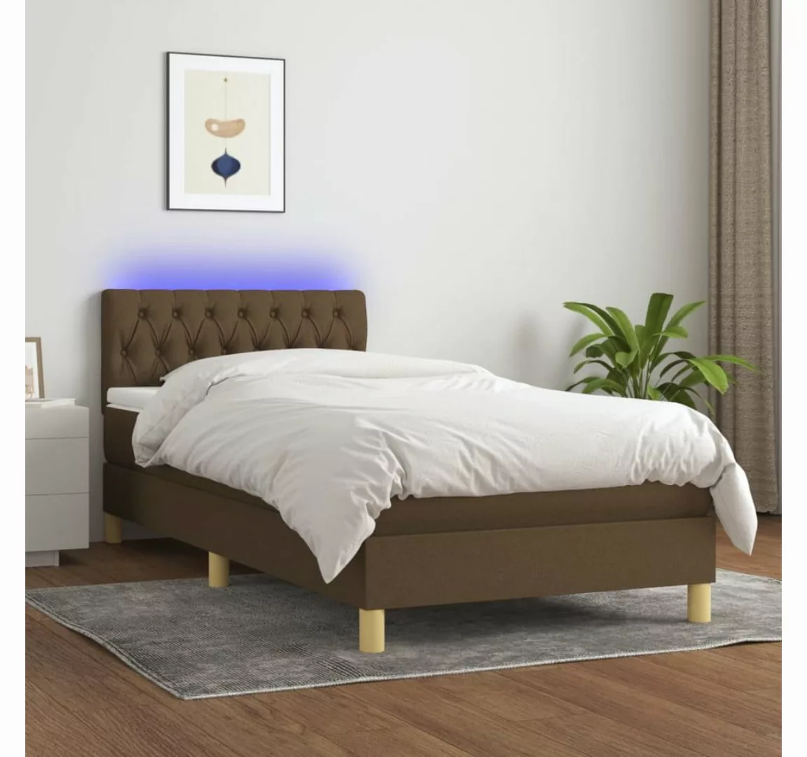 vidaXL Boxspringbett Boxspringbett mit Matratze LED Dunkelbraun 100x200 cm günstig online kaufen