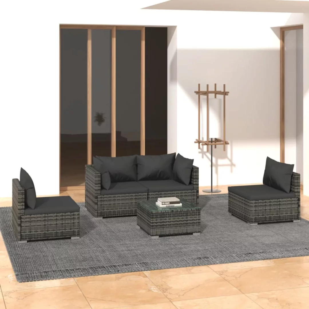 Vidaxl 5-tlg. Garten-lounge-set Mit Kissen Poly Rattan Grau günstig online kaufen