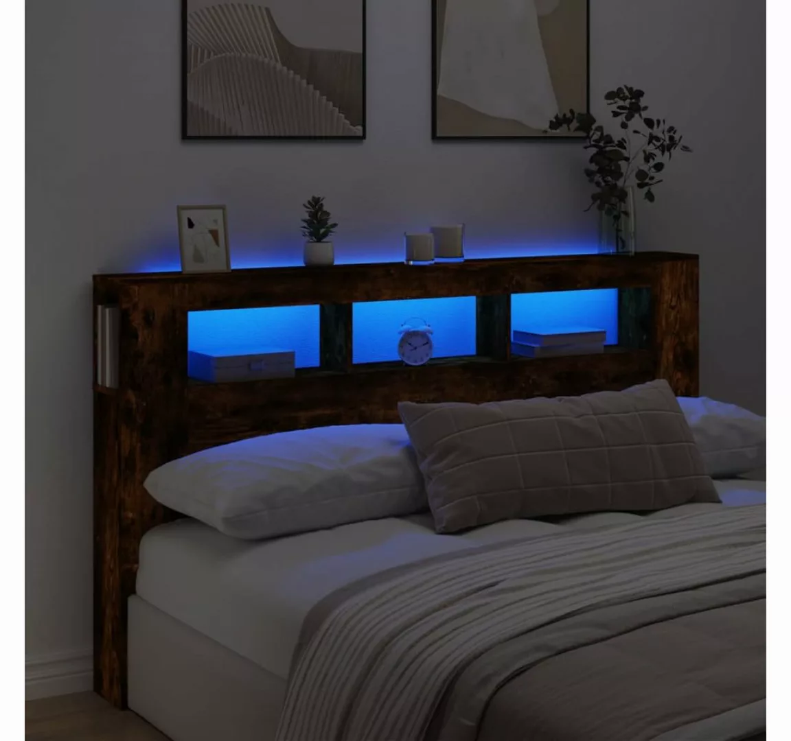 vidaXL Bett, LED-Kopfteil Räuchereiche 180x18,5x103,5 cm Holzwerkstoff günstig online kaufen