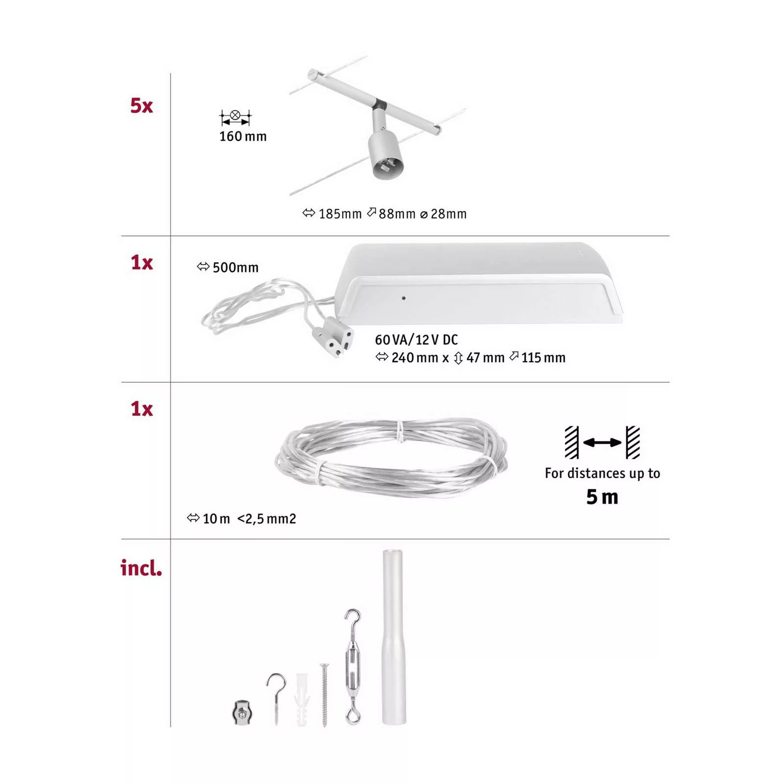 Paulmann Wire Salt Seilsystem, 5-flammig 5 m chrom günstig online kaufen