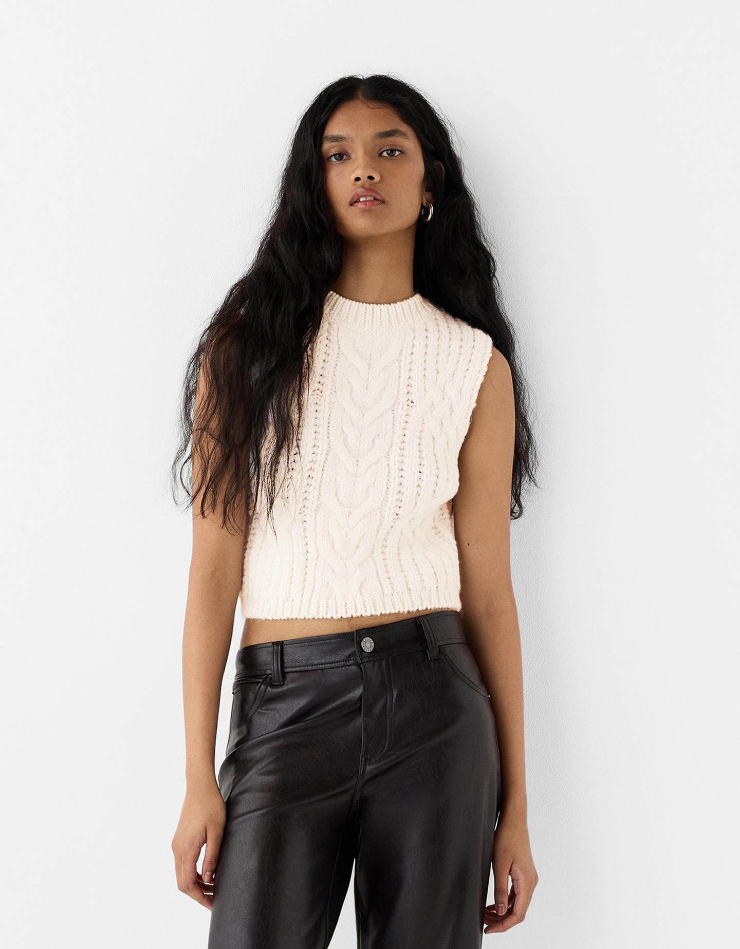 Bershka Weste Mit Flechtmuster Damen Xs Weiss günstig online kaufen