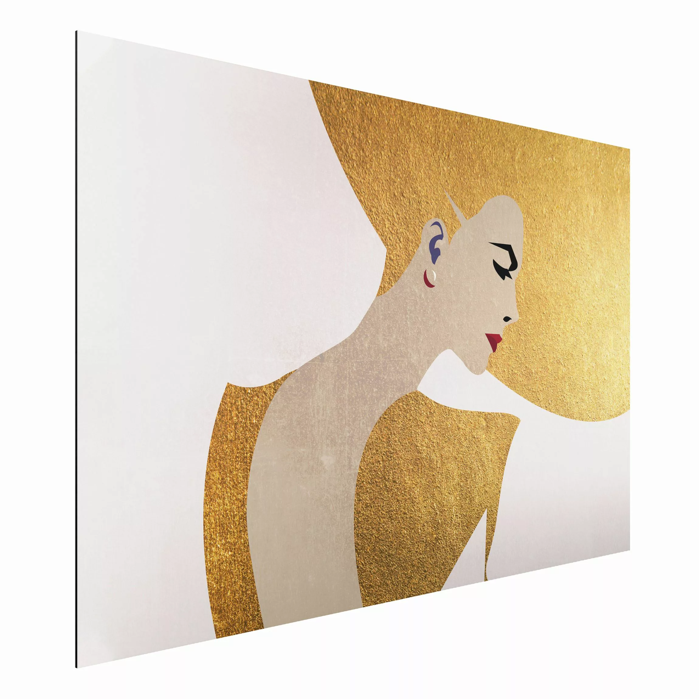 Alu-Dibond Bild Dame mit Hut in Gold günstig online kaufen