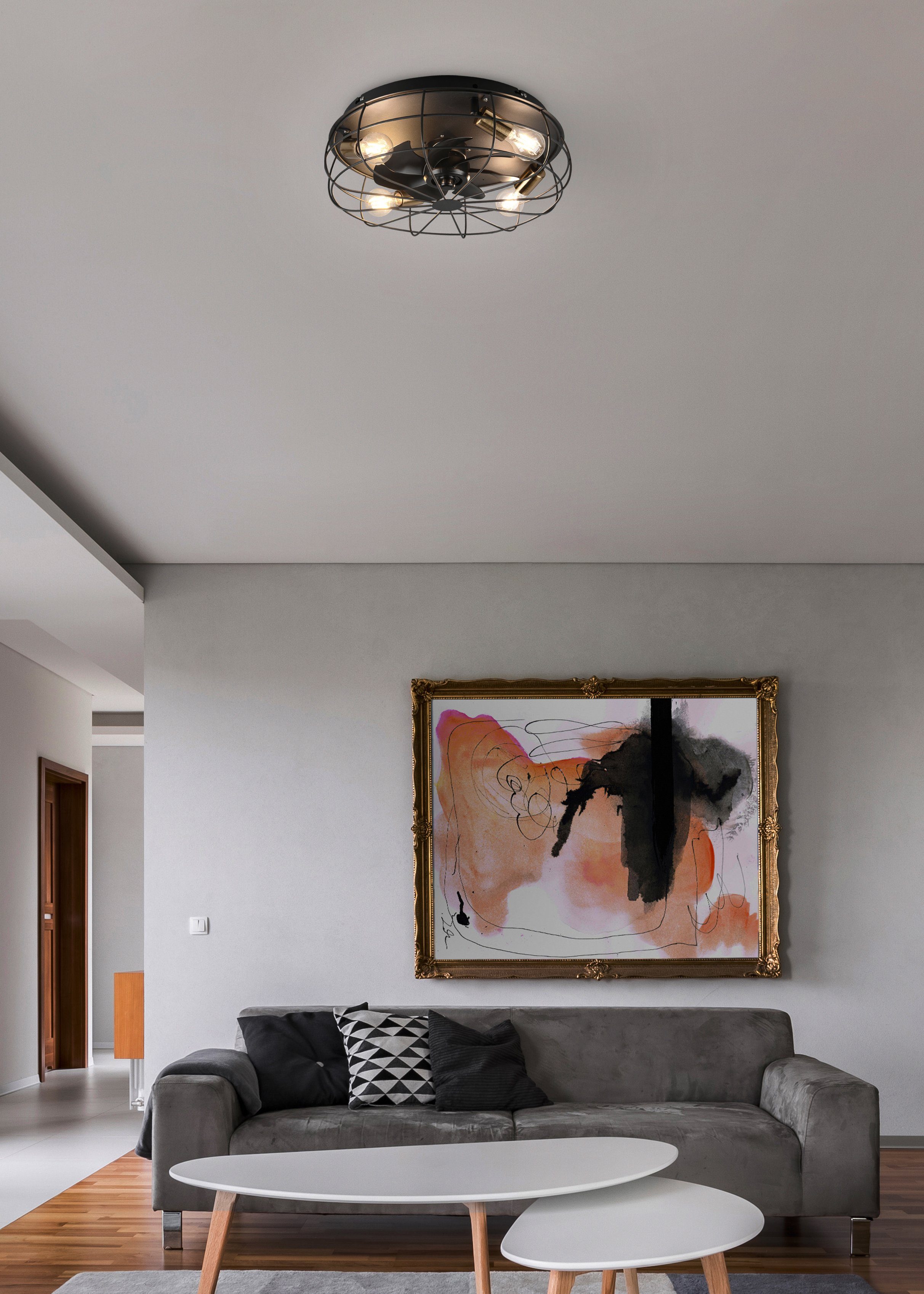 Deckenventilator Trondheim, Remote, 4xE27, schwarz günstig online kaufen