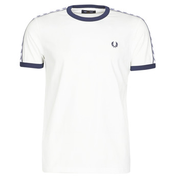 Fred Perry – Weißes Ringer-T-Shirt mit Zierleiste günstig online kaufen