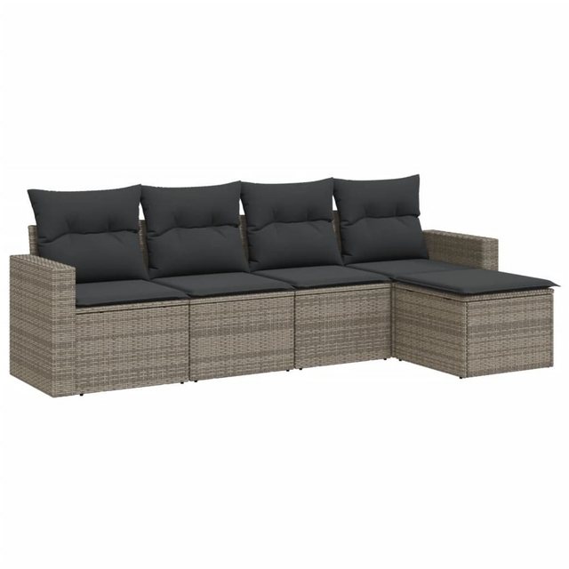 vidaXL Sofaelement 5-tlg. Garten-Sofagarnitur mit Kissen Grau Poly Rattan ( günstig online kaufen