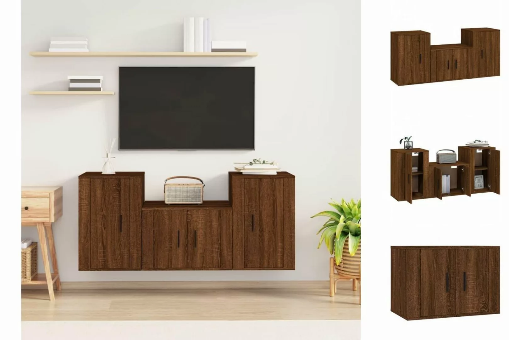 vidaXL TV-Schrank 3-tlg TV-Schrank-Set Braun Eichen-Optik Holzwerkstoff TV- günstig online kaufen