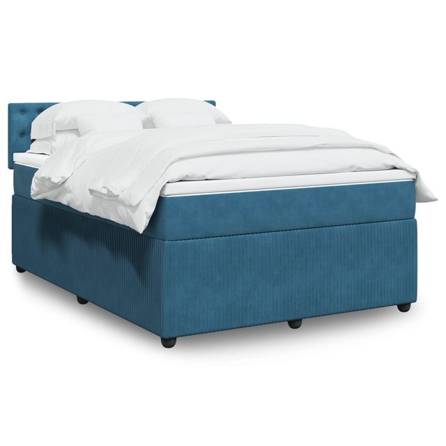 vidaXL Boxspringbett, Boxspringbett mit Matratze Blau 140x200 cm Samt günstig online kaufen