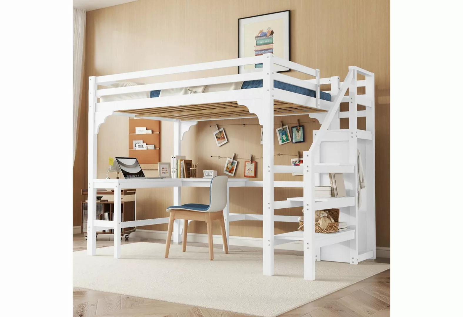 KoDise Kinderbett 140*200cm Kinderbett Holzbett Stauraumbett mit Schreibtis günstig online kaufen