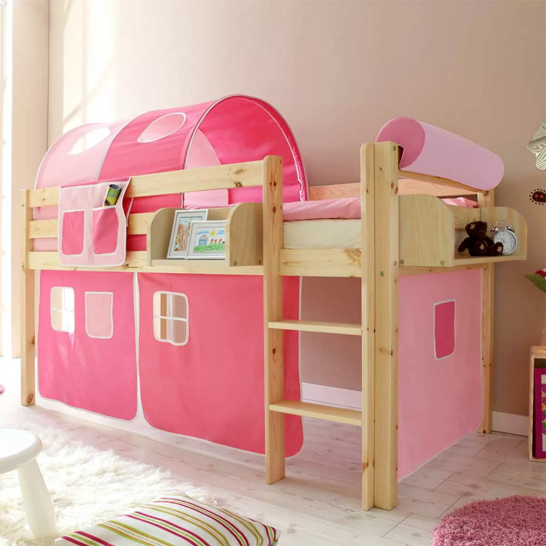 Hochbett für Kinder Tunnel und Vorhang in Pink Rosa günstig online kaufen