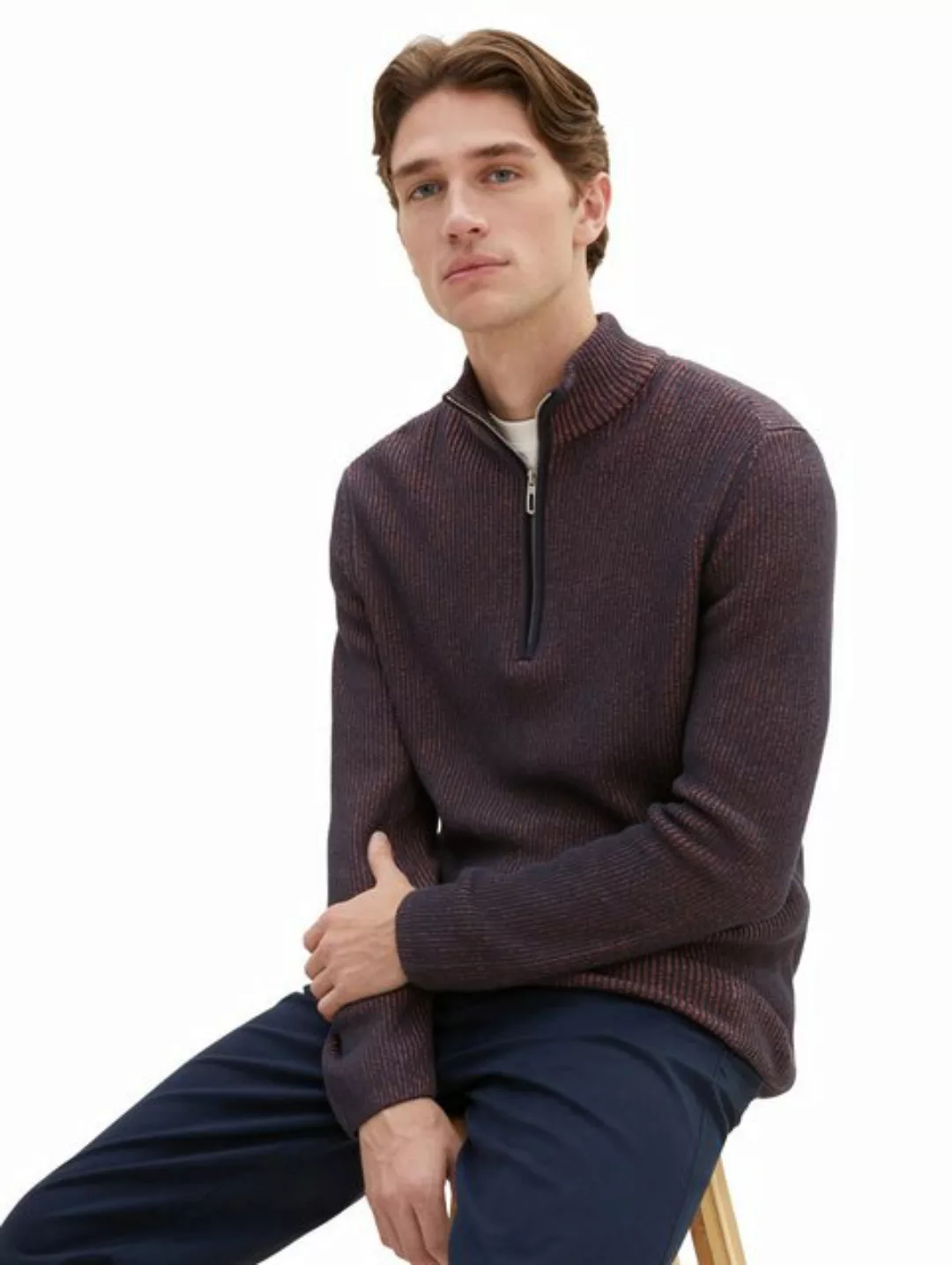 TOM TAILOR Rundhalspullover Strickpullover mit Troyer Kragen günstig online kaufen