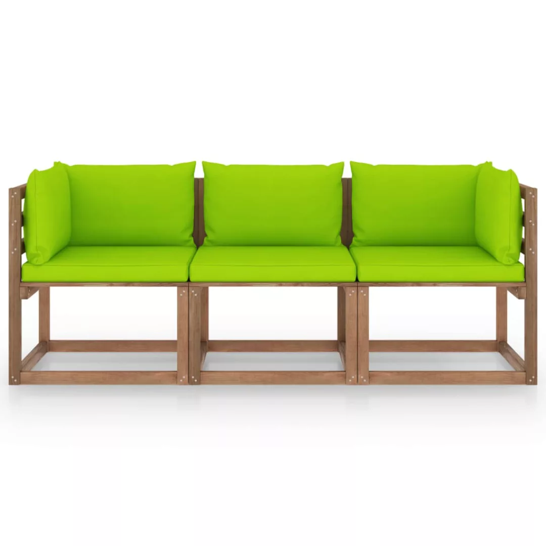 Garten-palettensofa 3-sitzer Mit Kissen Hellgrün Kiefernholz günstig online kaufen