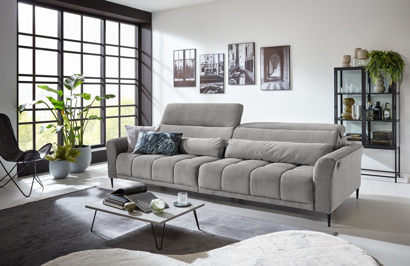 freiraum Big-Sofa Wolve, Kopfteilverstellung, 2 Kissen, Cord silbergrau - 2 günstig online kaufen