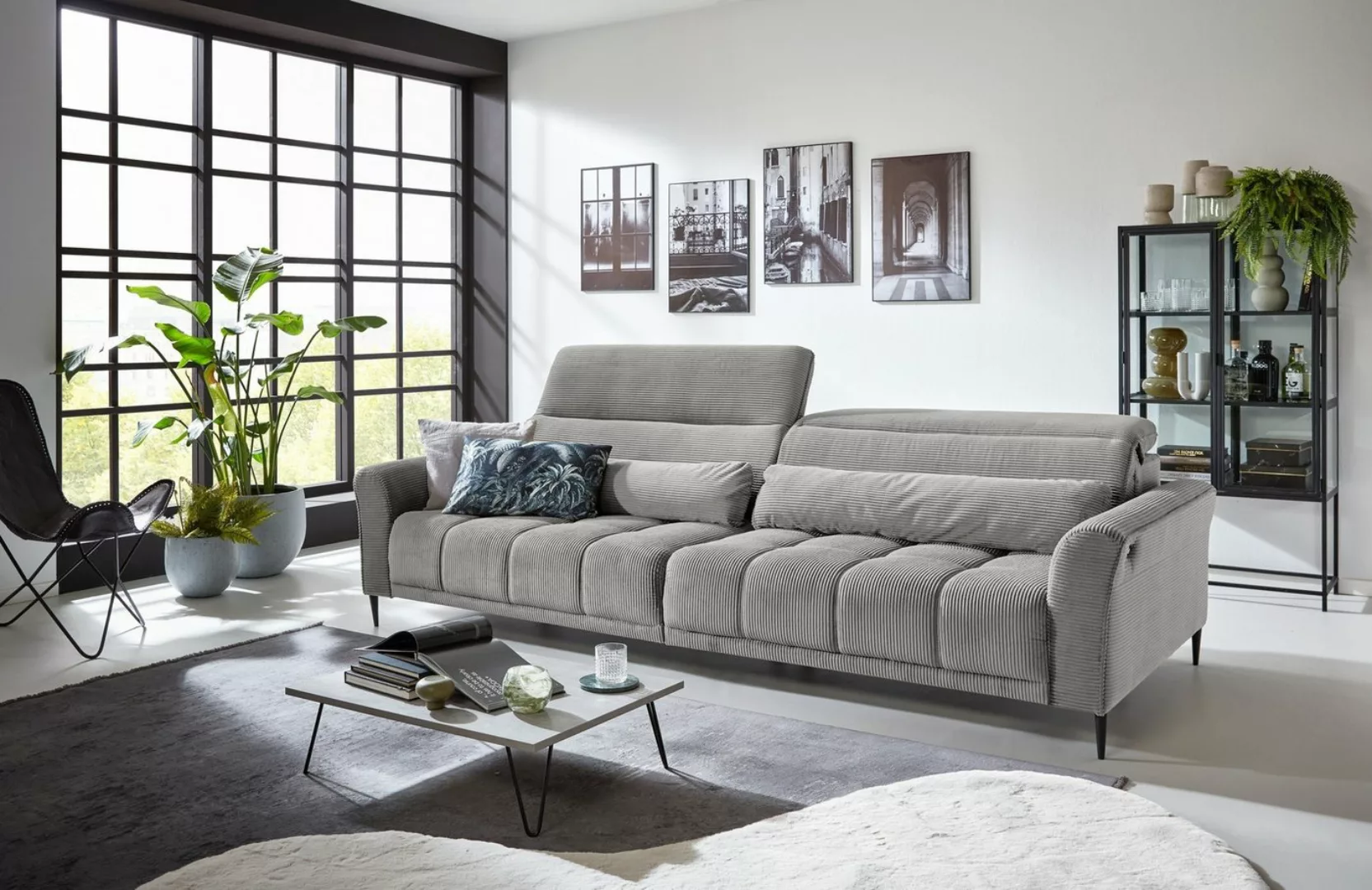 freiraum Big-Sofa Wolve, 2x elektr. Sitzverstellung, Cord silbergrau - 280x günstig online kaufen