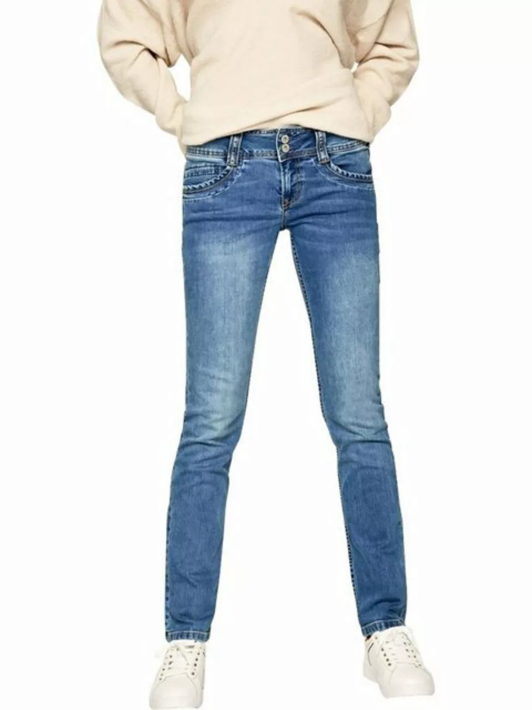Pepe Jeans Damen Jeans Gen - Regular Fit - Blau - Mid Blue Denim günstig online kaufen