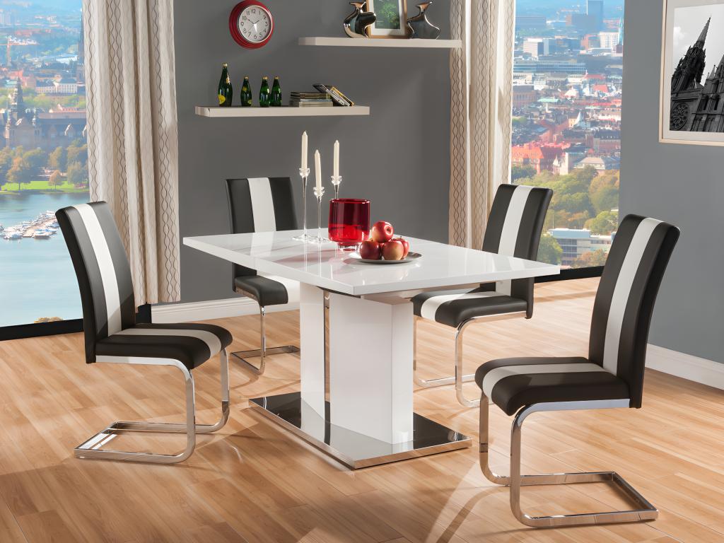 Essgruppe: Esstisch & 4 Stühle - Weiß & Schwarz - TRINITY günstig online kaufen