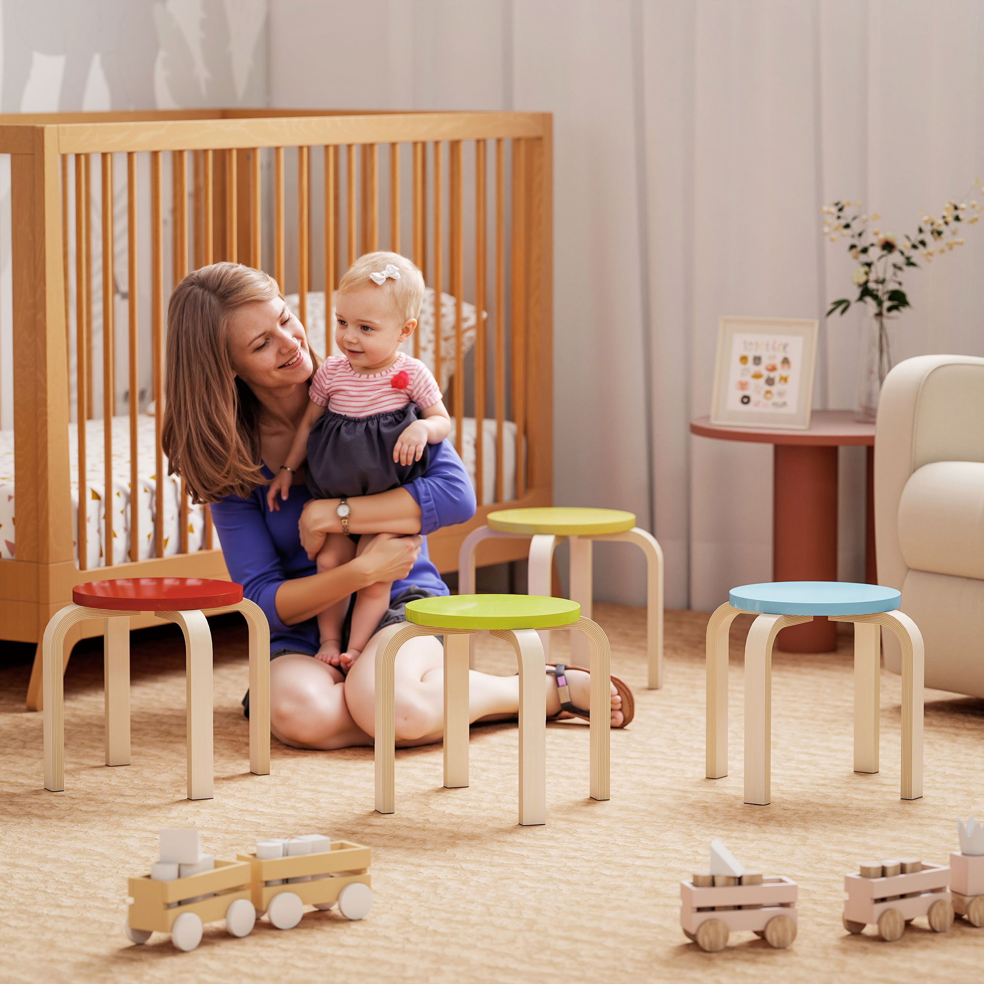 HOMCOM 4er Set Esszimmerhocker Stapelhocker Runde Hocker, Küchenhocker für günstig online kaufen