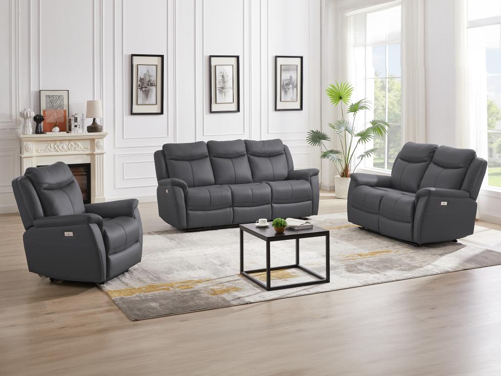 Relaxsofa 3-Sitzer, 2-Sitzer & Relaxsessel elektrisch - Rindsleder - Anthra günstig online kaufen