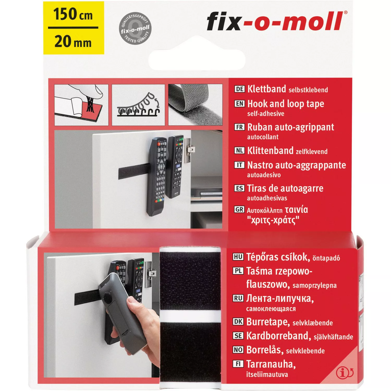 Fix-o-moll Klettband selbstklebend Schwarz 150 cm x 20 mm günstig online kaufen