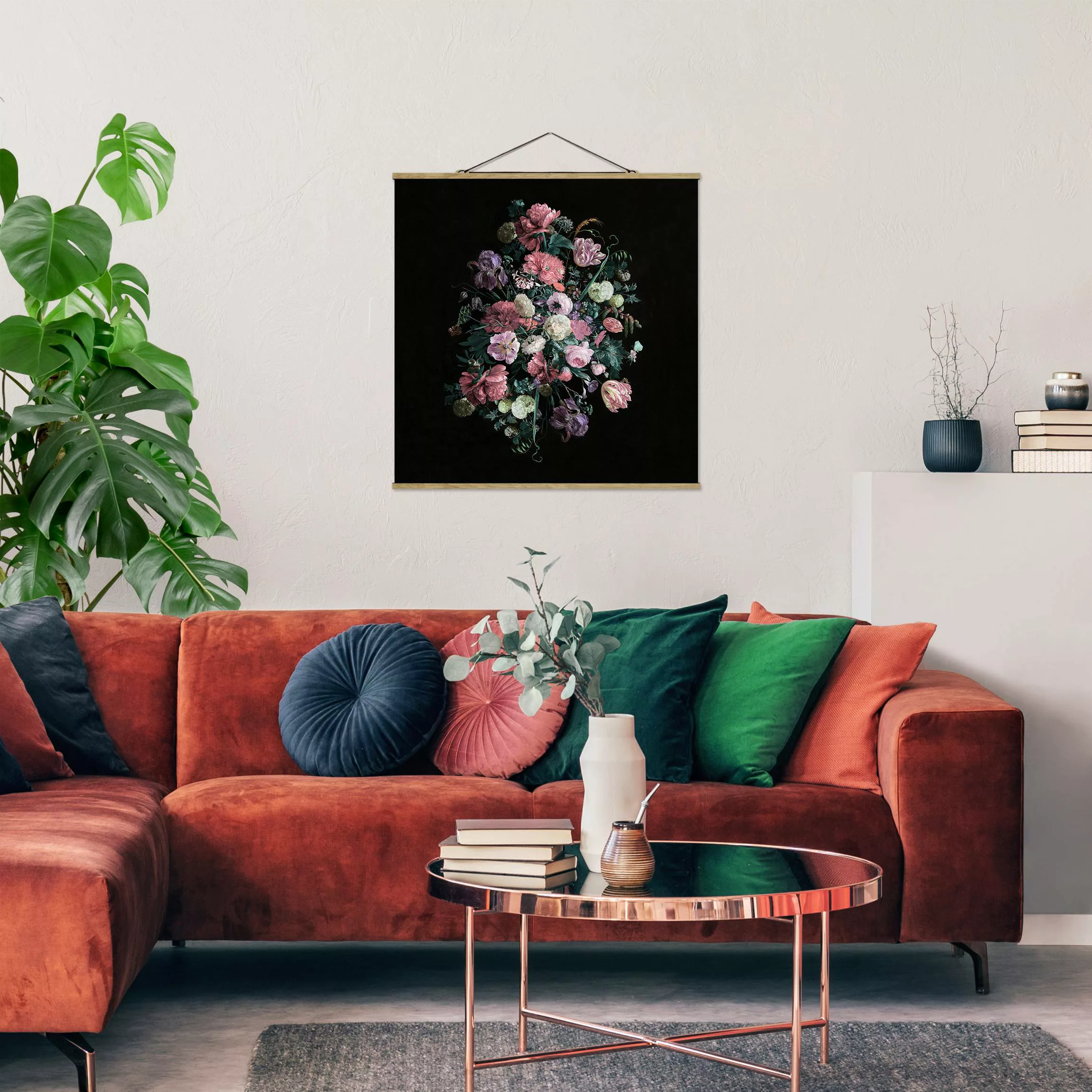 Stoffbild Blumen mit Posterleisten - Quadrat Jan Davidsz de Heem - Dunkles günstig online kaufen