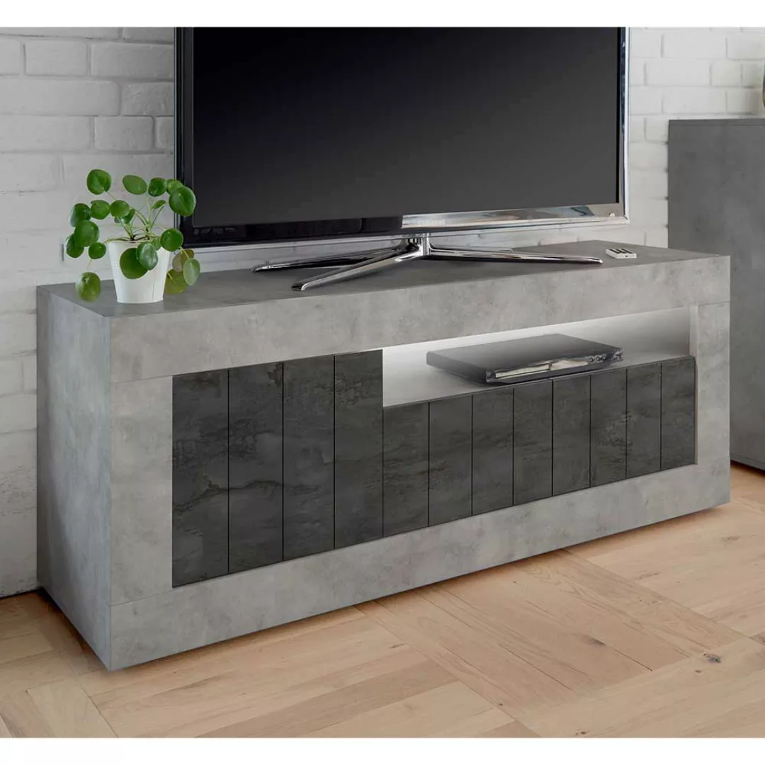 Design Lowboard in Beton Grau und Dunkelgrau 3-türig günstig online kaufen