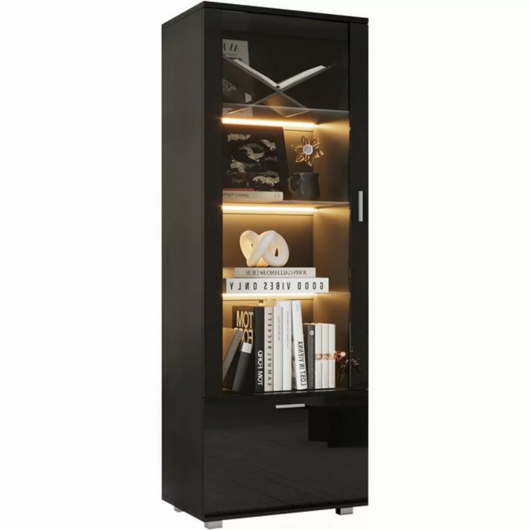 SeedWave Vitrine LED Acrylglas-Vitrinenschrank in hochglänzendem Schwarz mi günstig online kaufen