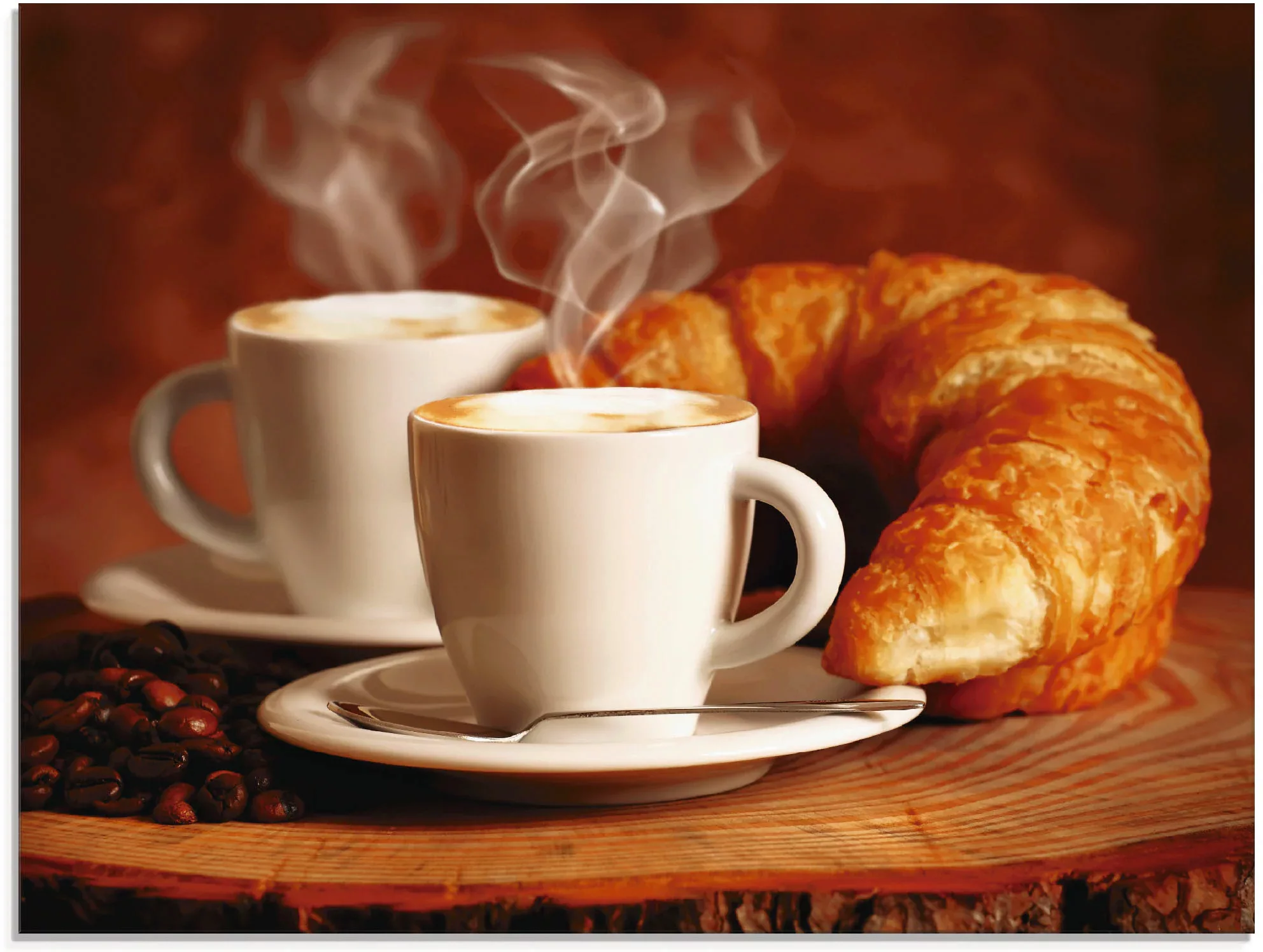 Artland Glasbild "Dampfender Cappuccino und Croissant", Getränke, (1 St.) günstig online kaufen
