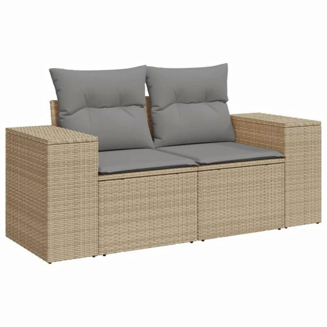 vidaXL Loungesofa Gartensofa mit Kissen 2-Sitzer Beige Poly Rattan, 1 Teile günstig online kaufen