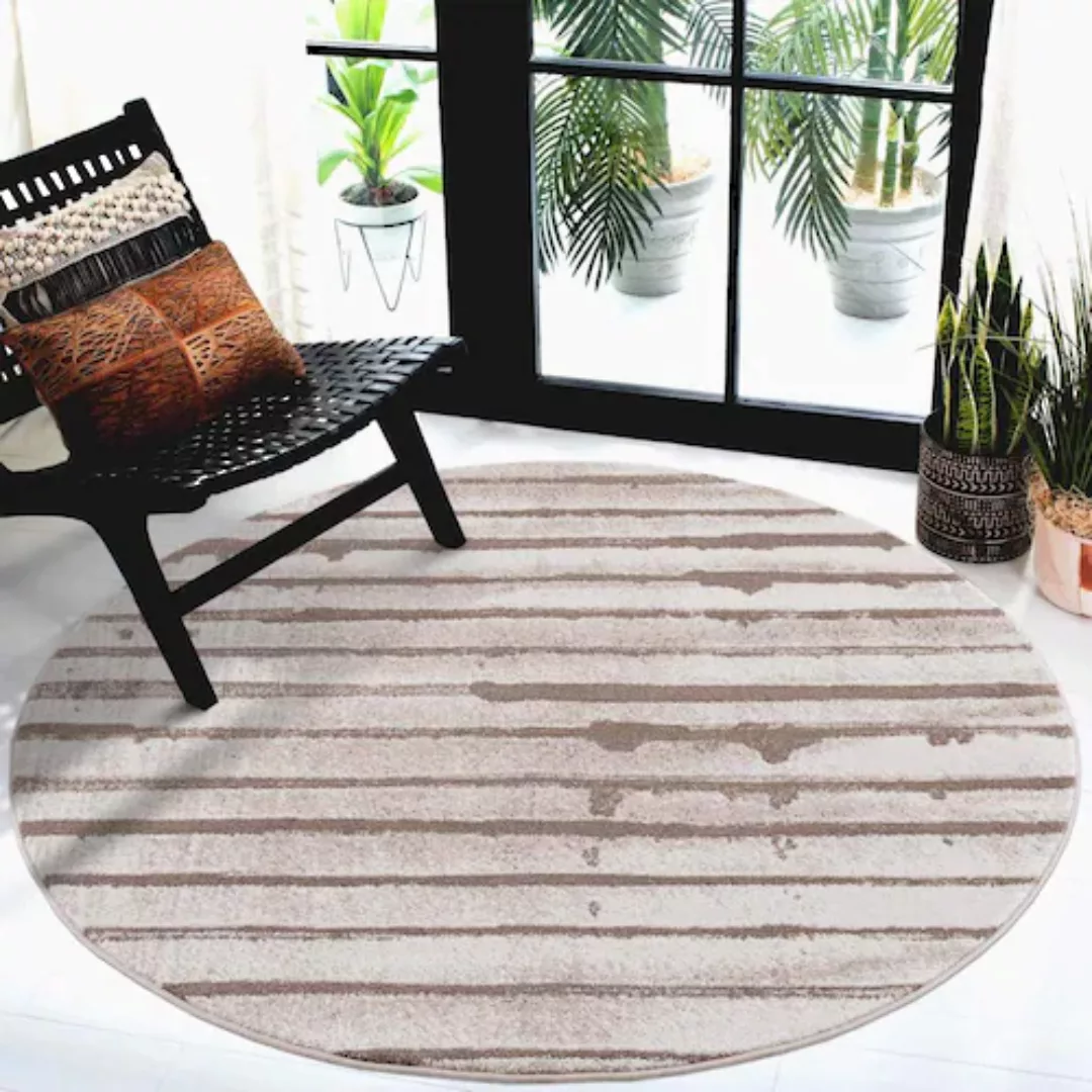 Carpet City Teppich »Moda«, rund, Kurzflor, Streifen-Muster, Weicher Flor günstig online kaufen