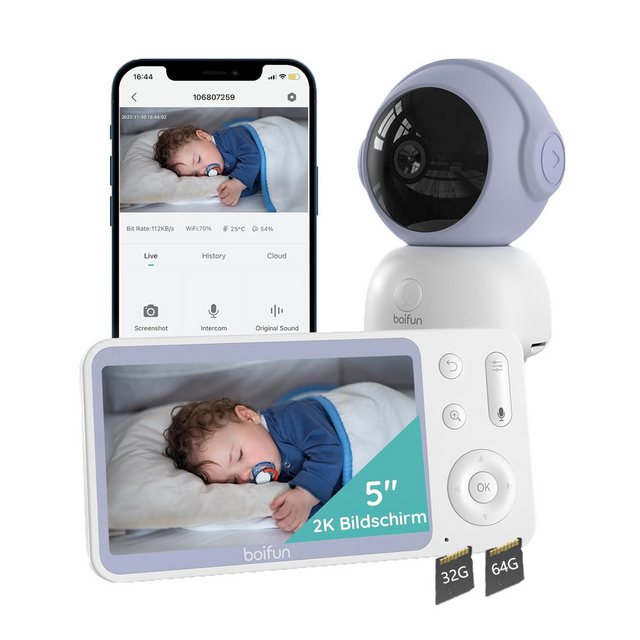 Boifun Video-Babyphone Babyphone 720P mit Kamera 5 Zoll Baby Monitor, mit K günstig online kaufen