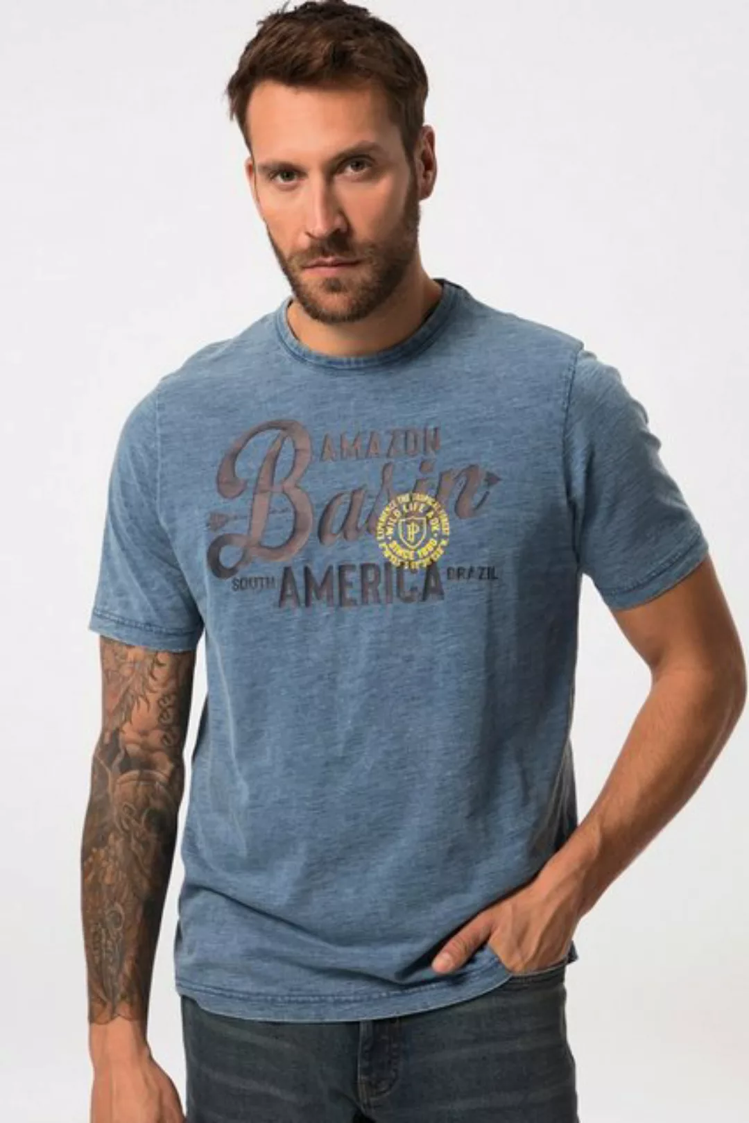 JP1880 T-Shirt T-Shirt Halbarm Flammjersey Indigo-Färbung günstig online kaufen