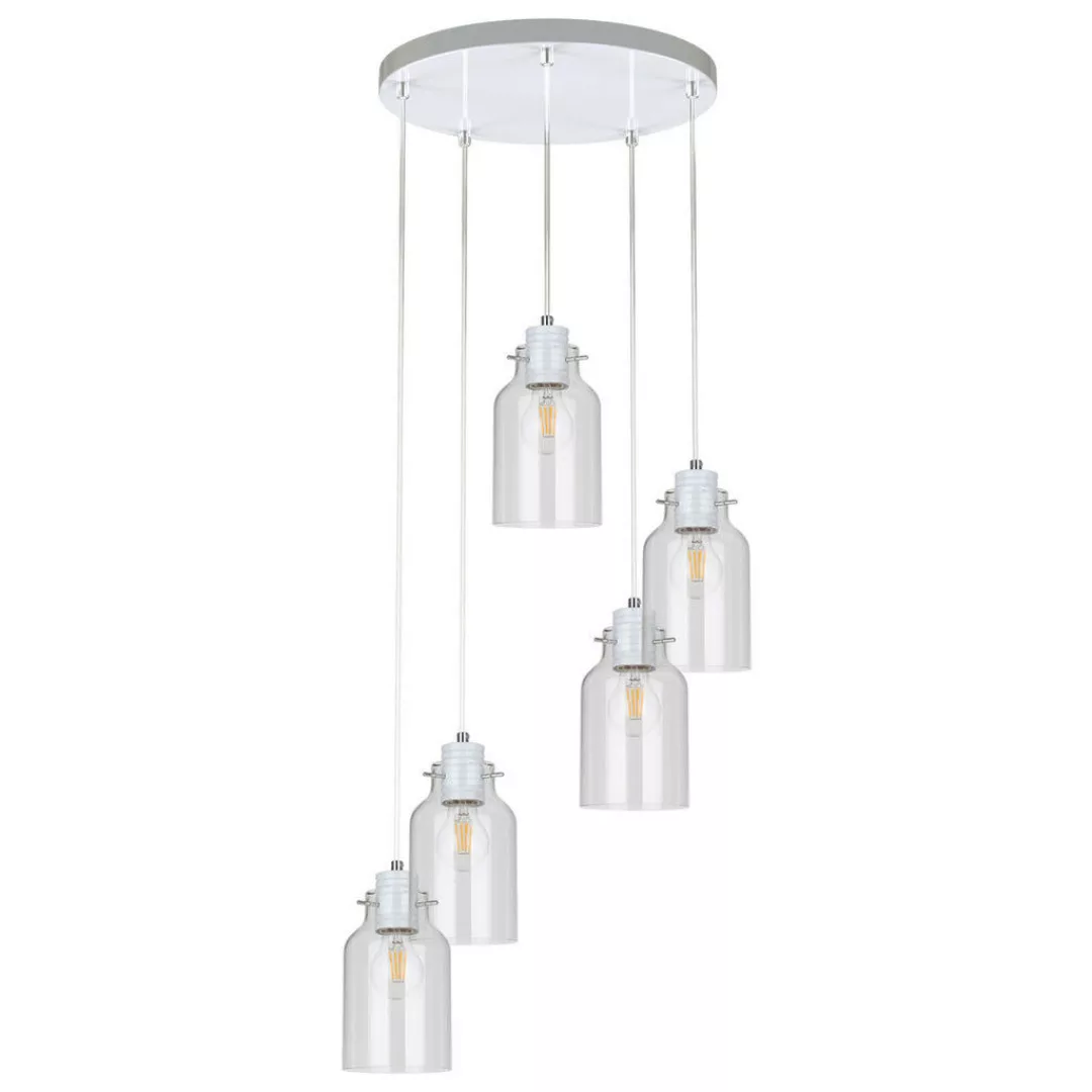 SPOT Light Pendelleuchte weiß transparent Metall Glas D: ca. 35 cm E27 5 Br günstig online kaufen