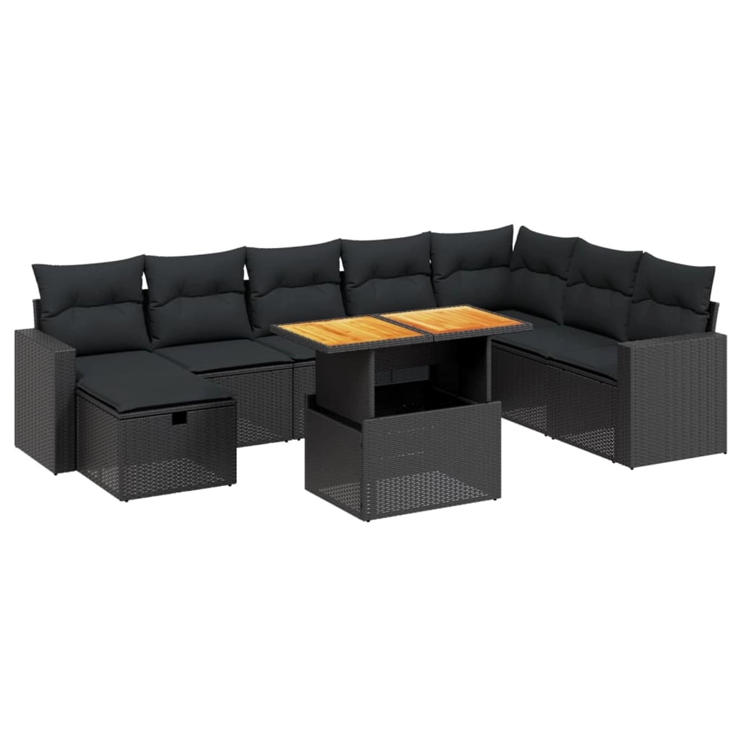 vidaXL 9-Tlg Garten-Sofagarnitur mit Kissen Schwarz Poly Rattan 3271447 günstig online kaufen