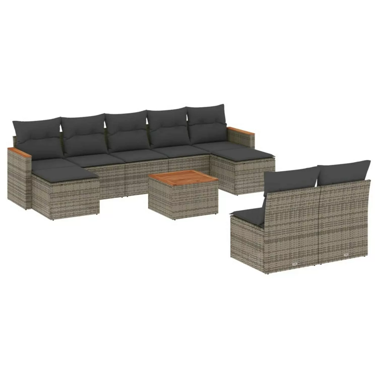 vidaXL 10-tlg Garten-Sofagarnitur mit Kissen Grau Poly Rattan Modell 97 günstig online kaufen