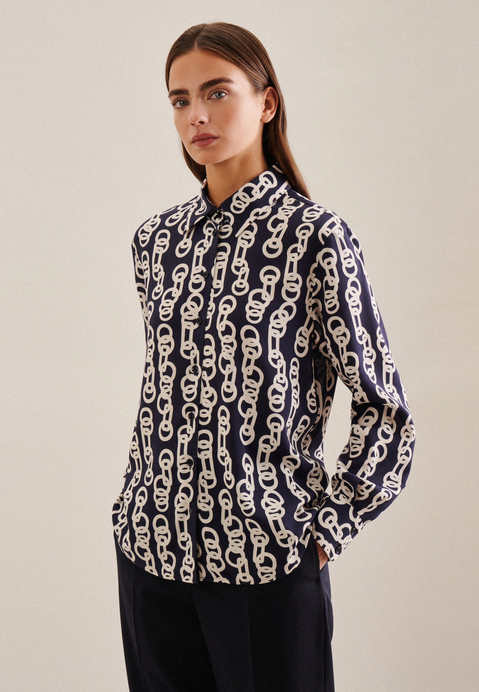 seidensticker Hemdbluse "Schwarze Rose", Langarm Kragen Kettenprint günstig online kaufen