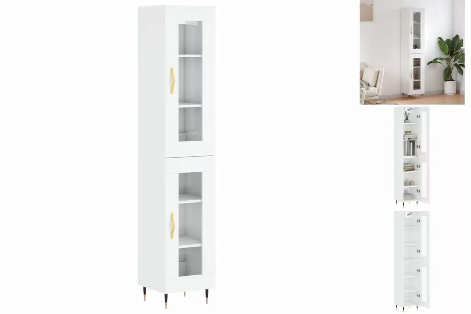 vidaXL Vitrine Highboard Hochglanz-Weiß 34,5x34x180 cm Spanplatte Glas Vitr günstig online kaufen