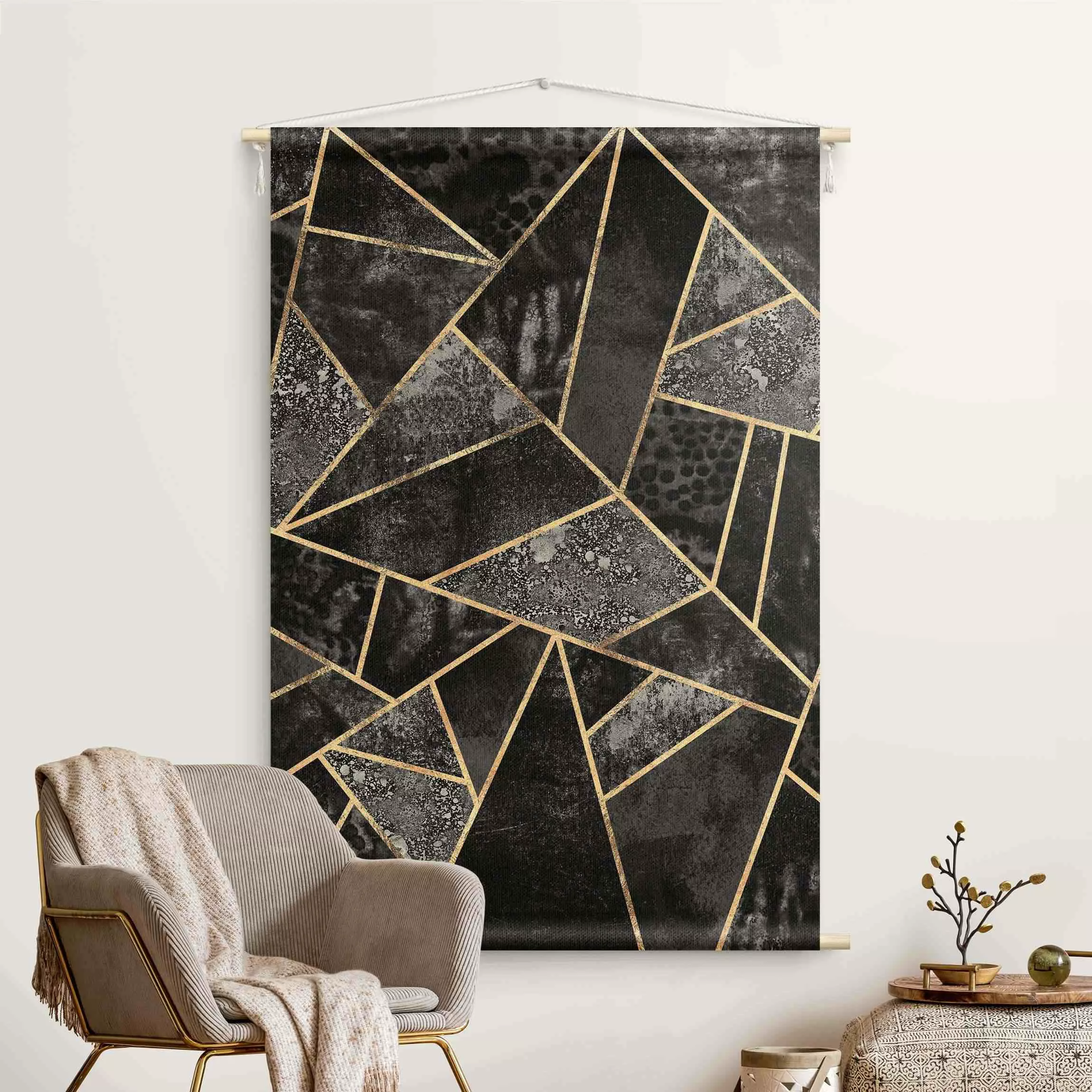 Wandteppich Graue Dreiecke Gold günstig online kaufen