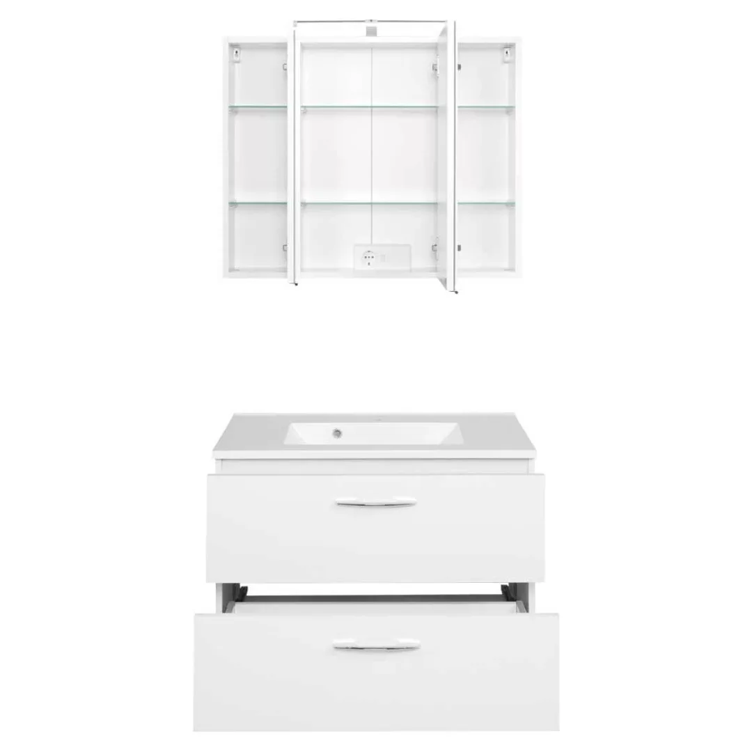 Badmöbel Set mit Waschtisch und Spiegelschrank Weiß (zweiteilig) günstig online kaufen