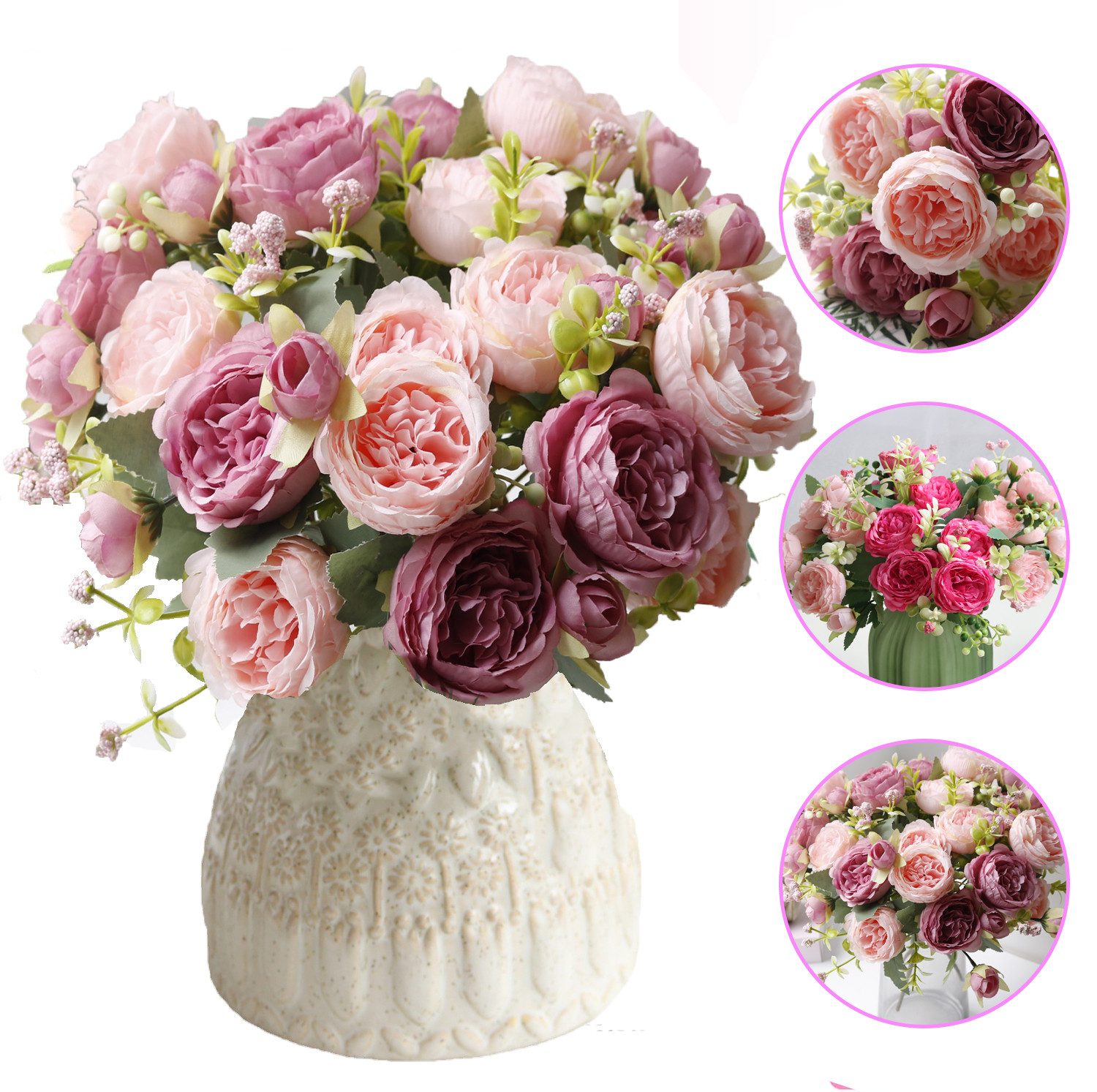 Kunstblumenstrauß Kunstblumenstrauß Rugosa-Rose Künstliche Blumen SeidenRug günstig online kaufen